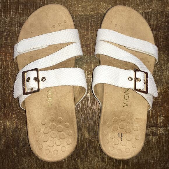 Vionic Skylar Slide Orthopedic Sandal Womens 8 W Ivory White Croc Snake Comfort - Picture 3 of 8